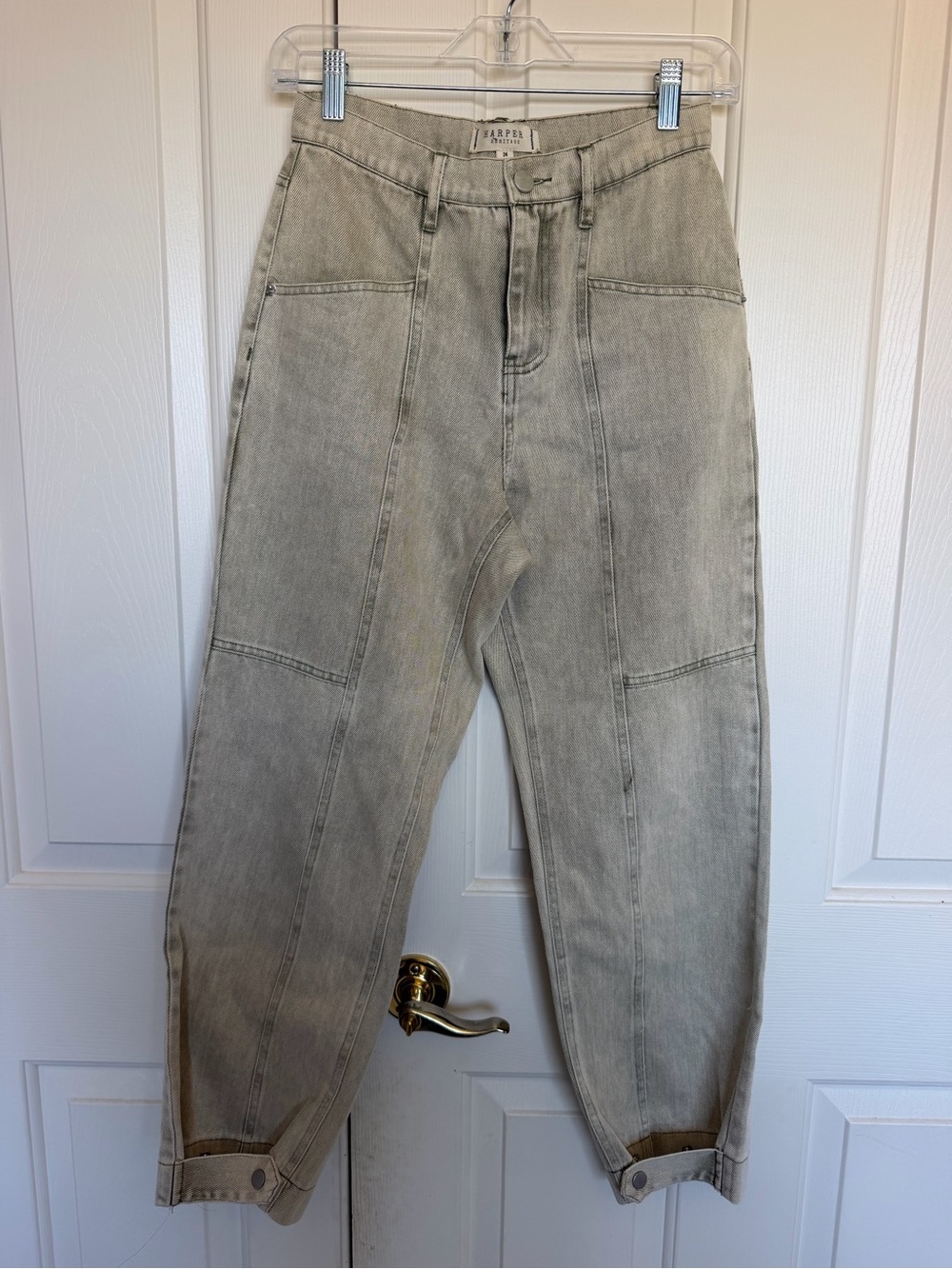 Harper Cropped Utility Pants in Washed Light Gray